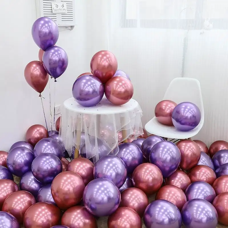 purple red 50 шт. 10 дюймов Золото Серебро Хром шары из латекса цвета металлик надувные гелиевые воздушные шары Свадебный декор день рождения поставки - Цвет: purple red