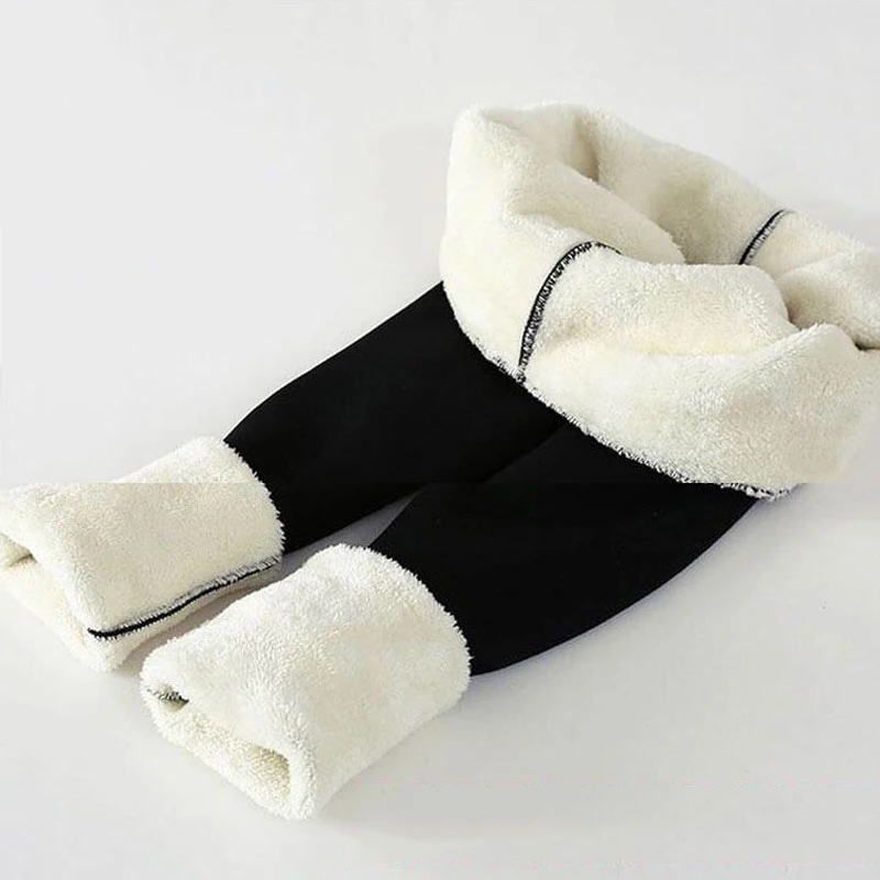 Online Thick Wool Winter Lambskin Cashmere Black Women Popular Trousers Skinny Velvet High Quality Leggings Warm Pants Fleece 1PC