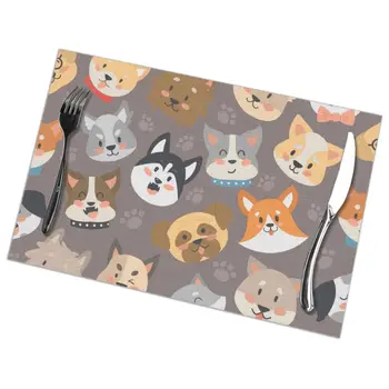 

6 Pcs Placemat Table Mat Dogs Heads For Tables Heat-insulation Linen Kitchen Dining Pads