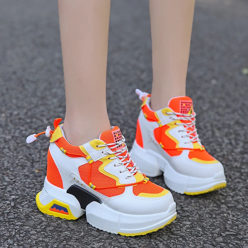 

Rimocy 2019 Autumn Fashion Wedge Platform Sneakers Women Mesh Patchwork Height Increasing Shoes Woman Thick Bottom Ladies Shoes