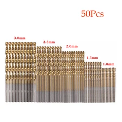 Jeu de forets en acier à grande vitesse, outil de forage hélicoïdal revêtu de titane pour le bois et le plastique, accessoires d'outils électriques en aluminium 50 pièces 