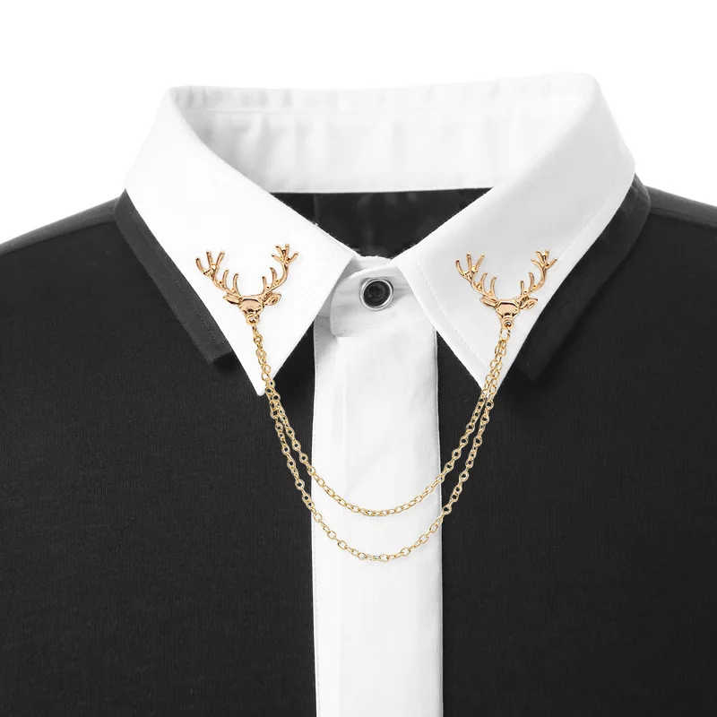 2020 Alloy suit shirt small deer head tassel collar needle high-end Christmas animal men and women clothing accessories i remiel korean retro elk brooch pin original deer head pins and brooches for women and men suit shirt collar accessories