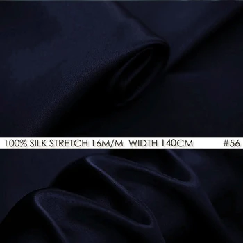 

SILK STRETCH SATIN 140cm width 16momme Pure Silk For Dress Fabrics Slightly Stretch Lycra Shiny Satin Fabric Dark Blue 56