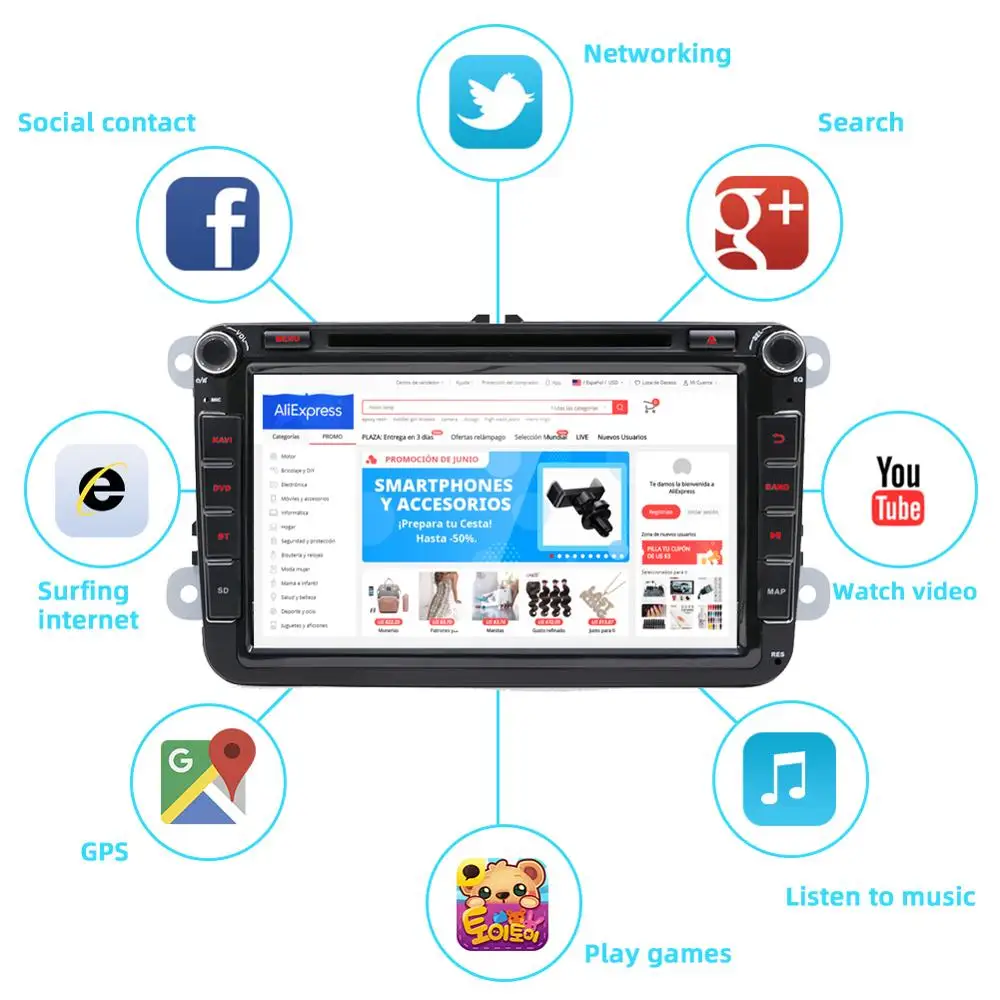 Perfect CAR DVD GPS 2 Din Android 9.0 octa 8 Core For Volkswagen Skoda/Seat/Passat/b7/POLO/GOLF5 6/Caddy WIFI BT 3G/4G NET RDS CAR RADIO 3