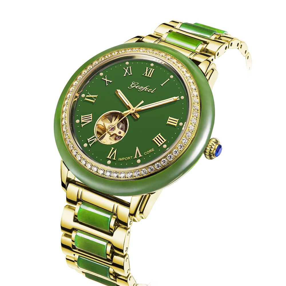 

GEZFEEL Luxury Waterproof Hollow Mechanical Watch Men's Automatic Watches Jade Strap Gift Box Packaging Factory Direct Sales
