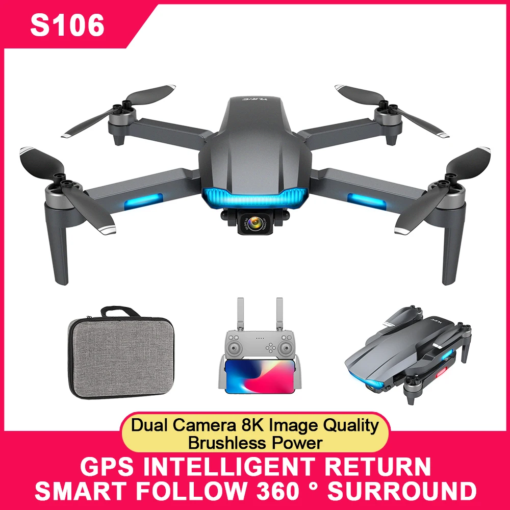 2021 Новый S106 Дрон 8K профессиональная двойная мини камера GPS 5G WIFI FPV аэрофотосъемка
