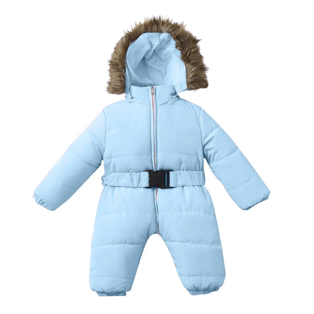 Winter Baby Clothes Infant Baby Boy Girl Romper Jacket Hooded Jumpsuit Warm Thick Coat Outfit New Born Baby Clothes Christmas - Цвет: Небесно-голубой