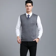 Новое поступление сплошной цвет умный Повседневный свитер жилет мужские кашемировые свитера шерстяной пуловер для мужчин бренд v-образным вырезом без рукавов Джерси