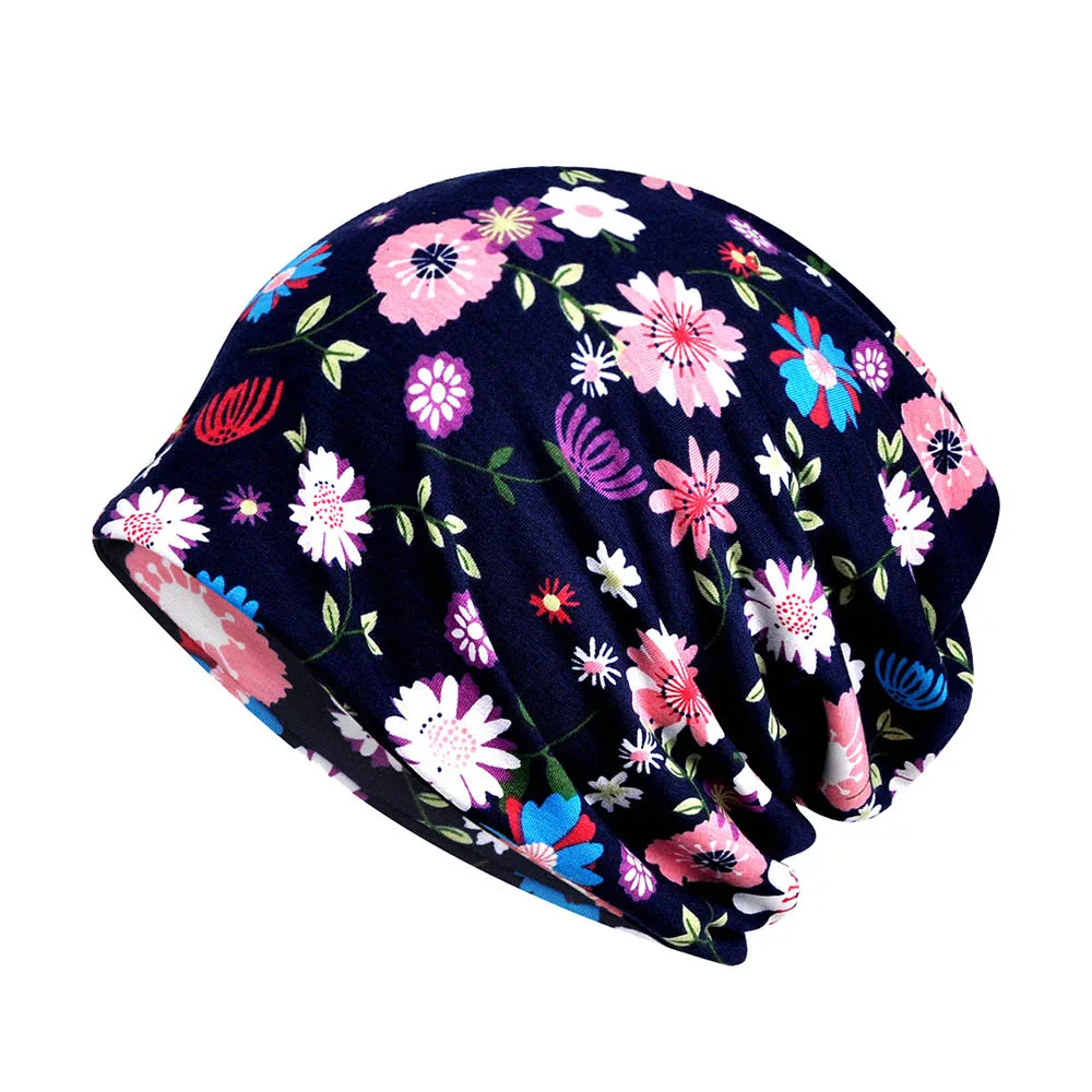 [AETRENDS] Модные Цветочные сапоги высотой выше колена Beanie шапки, шарфы для Для женщин химиотерапия шляпа Открытый спорт отдых Пеший Туризм Головные уборы череп Кепки Z-10016 - Цвет: Dark Blue