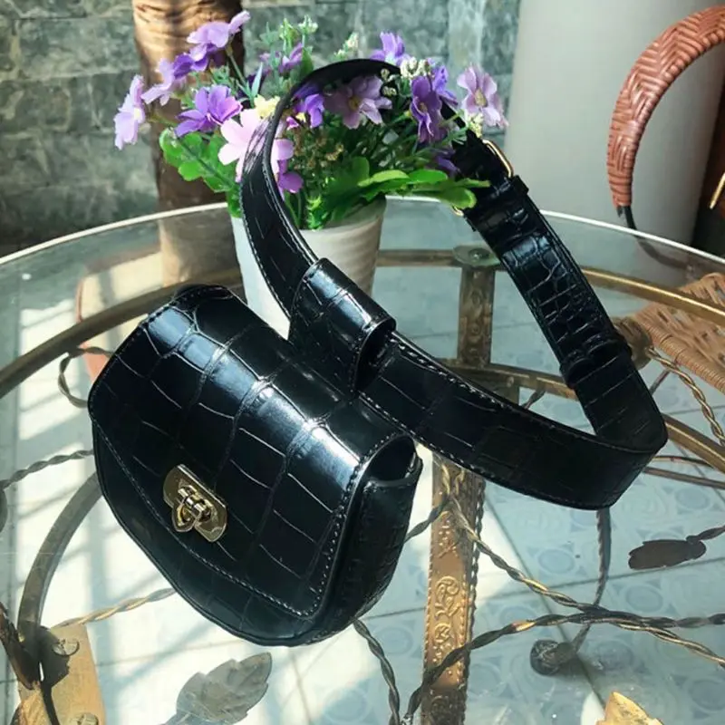Fashion Stripe Detachable Female Pack Women Waist Bag Leather Belt Pouch Decor
