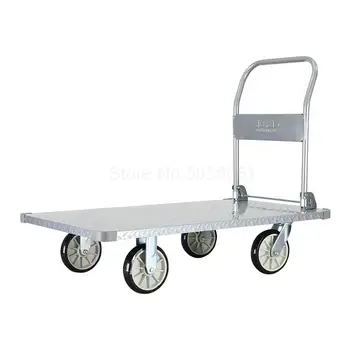 

Folding portable trolley cart flatbed small trailer hand-carved steel four-wheeled silent load king home