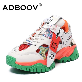 

ADBOOV Genuine Leather Sneakers Women Breathable Fashion Chunky Shoes 2020 Ladies Trainers Footwear