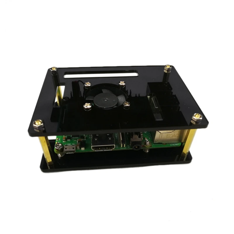 Для Raspberry Pi акриловый чехол с охлаждающим вентилятором для Raspberry Pi 4 Модель B/3B+/3B/2B - Цвет: Black