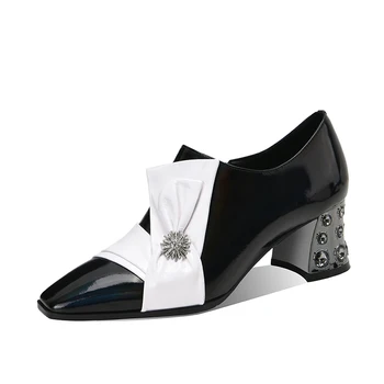 

Genuine leather high heels Women Ankle Boots square Toe office ladies boots Wedding Dancing Shoes Woman