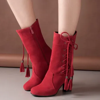 

Oversized boots women shoes ankle boots for women ladies boots Cross binding fringe side zipper