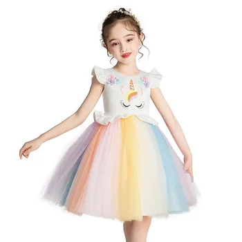 

Girls Unicorn Summer Dress Kids Tutu Dress Girl Party Vestidos Rainbow Children Cartoon Dress Teenagers Fancy UPrincess Dress