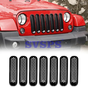 

High Quality ABS Front Middle Grille 7PCS Black Honeycomb Trim Grille Cover For Jeep JK Wrangler 2007~2015