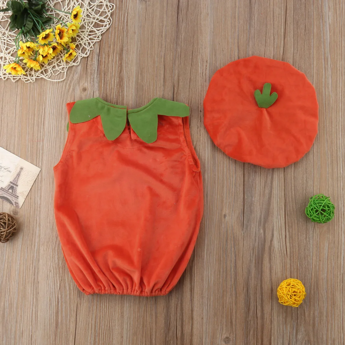 Pudcoco 0-3Y Cosplay Halloween Kids Toddler Baby Boy Girl Romper Pumpkin Print Sleeveless Jumpsuits Hats Outfits Costumes