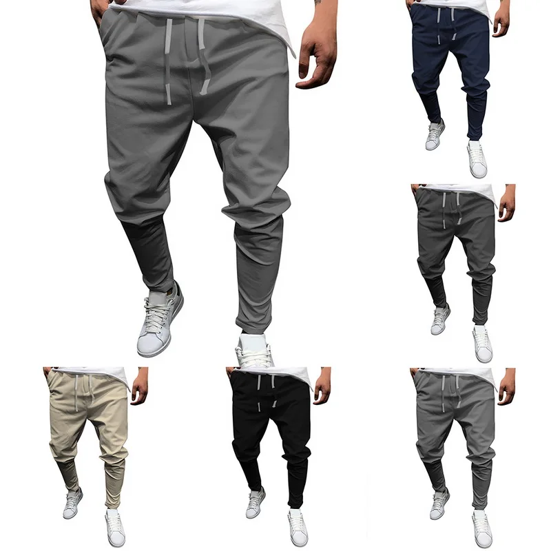 

2019 Men's Casual Jogger Pants Autumn New Fashion Men's Tie Trouser Solid Color Long Loose Pocket Trousers Track Homme Sweatpant