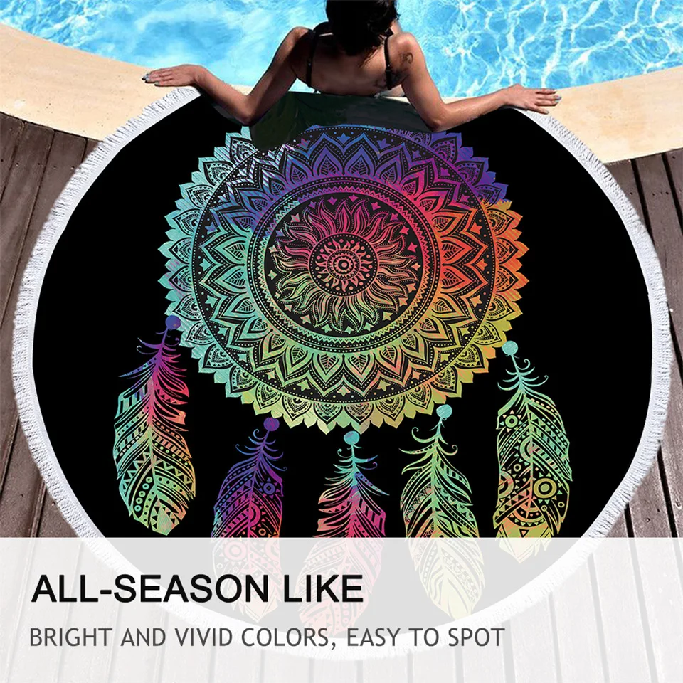 BeddingOutlet пляжное полотенце с мандалой цветное круглое банное в стиле Ловца снов