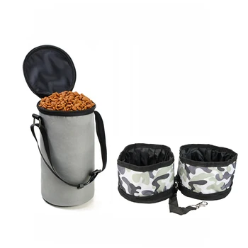 

Portable Pet Dogs Cat Folding Travel Double Bowl Feeding Bowl Feeder Food waterproof Bag Bottle Cat Dog Water Bowls Goods Dogs