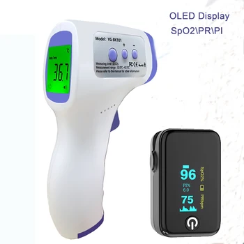 

Bluetooth Pulse Oximeter OLED Quite Data Output Finger Oximeters SpO2 PI PR RR Blood Oxygen Meter Android IOS With Thermometer