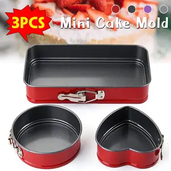 

3 Pcs/Set Non-Stick Springform Cake Pan Metal Baking Cake Mold With Removable Bottom Round Heart Square Shapes Bakeware Pan Ba