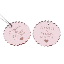 50Pcs Personalized Engraved Round Mirror Tags Wedding Rose Gold Baptism Tag Baby Shower Gift Favor Sculpture Party Gifts Decor