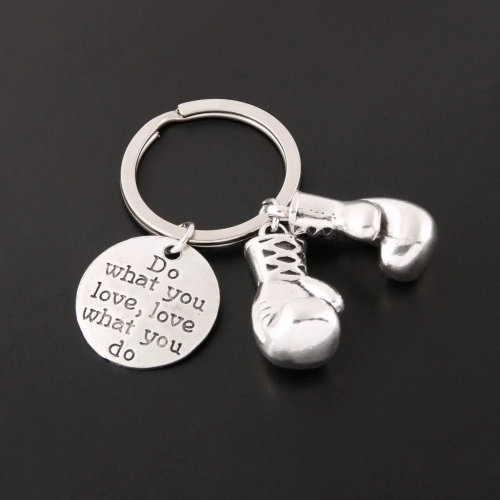 New Metal Boxing Gloves Keychain Letter Do What You Love Sports Key Ring For Women Men Boxer Movement Jewelry