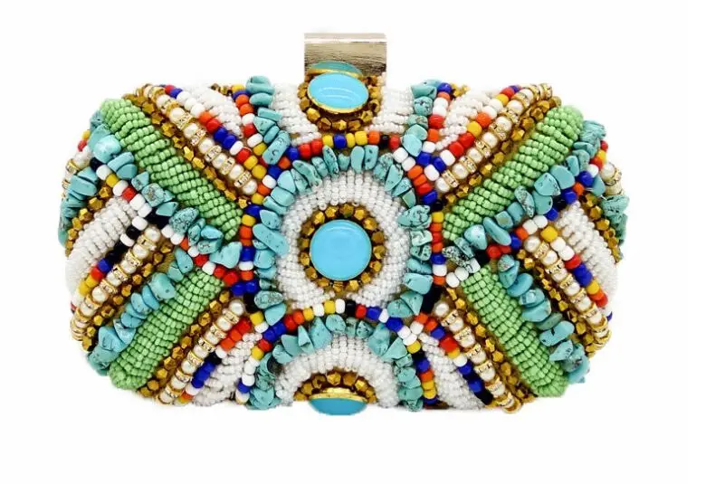 Luxy Moon Light Blue Beads Summer Boho Clutch Bag Front View