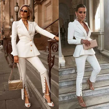 

White women's suits 2 Piece Slim Fit Women Pant Suits Women's Summer Suit Women Blazer Suit For Women Set (Jacket+Pants)