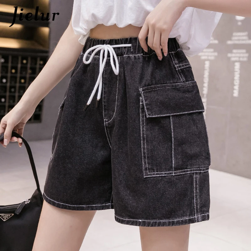 Jielur Black Denim Shorts Women High 