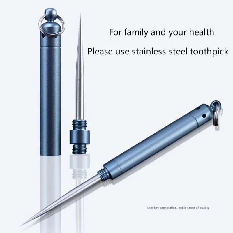 

Outdoor EDC Toothpick Bottle Fruit Fork Titanium Toothpick With Protective Case Holder Outdoor Multi Camping Picnic Tool