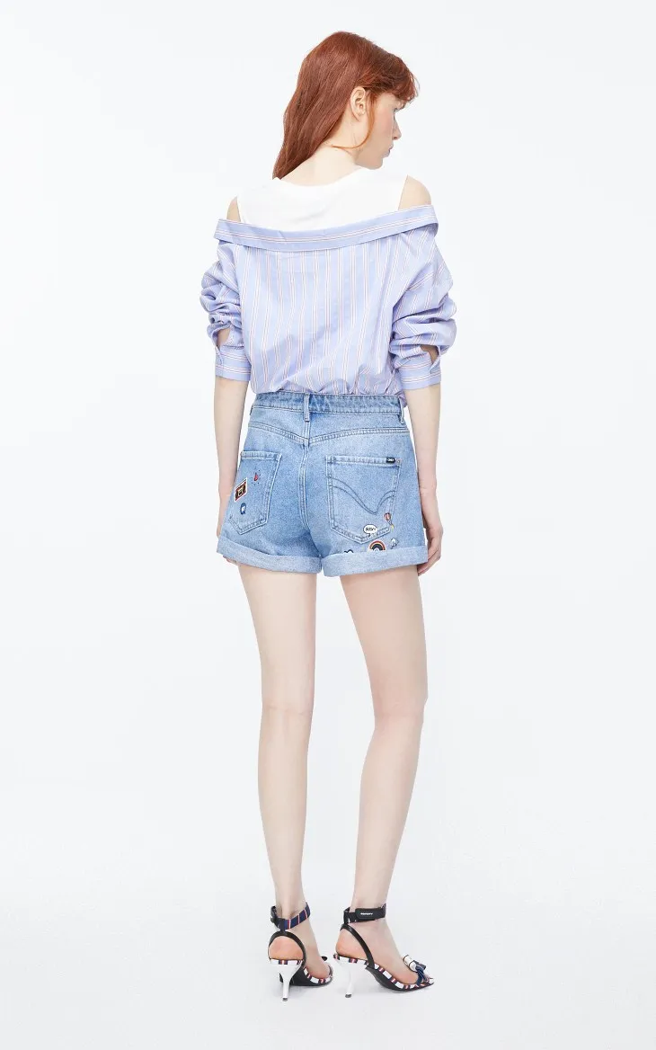 ONLY Womens Loose Fit 100% Cotton Striped Round Neckline Fake Two-piece Shirt | 119258513