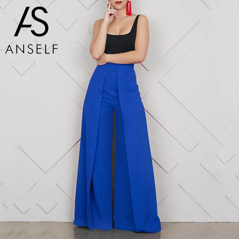 Женские брюки с высокой талией Anself однотонные свободные широкими штанинами