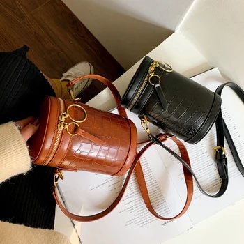 

Elegant Female Round Bag 2019 New Quality PU Leather Women's Designer Handbag Stone Pattern Shoulder Messenger Bag Purses