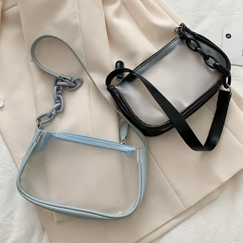 

Causual PVC Transparent Clear Woman Crossbody Bags Shoulder Bag Handbag Jelly Small Phone Bags with Card Holder Wide Straps Flap