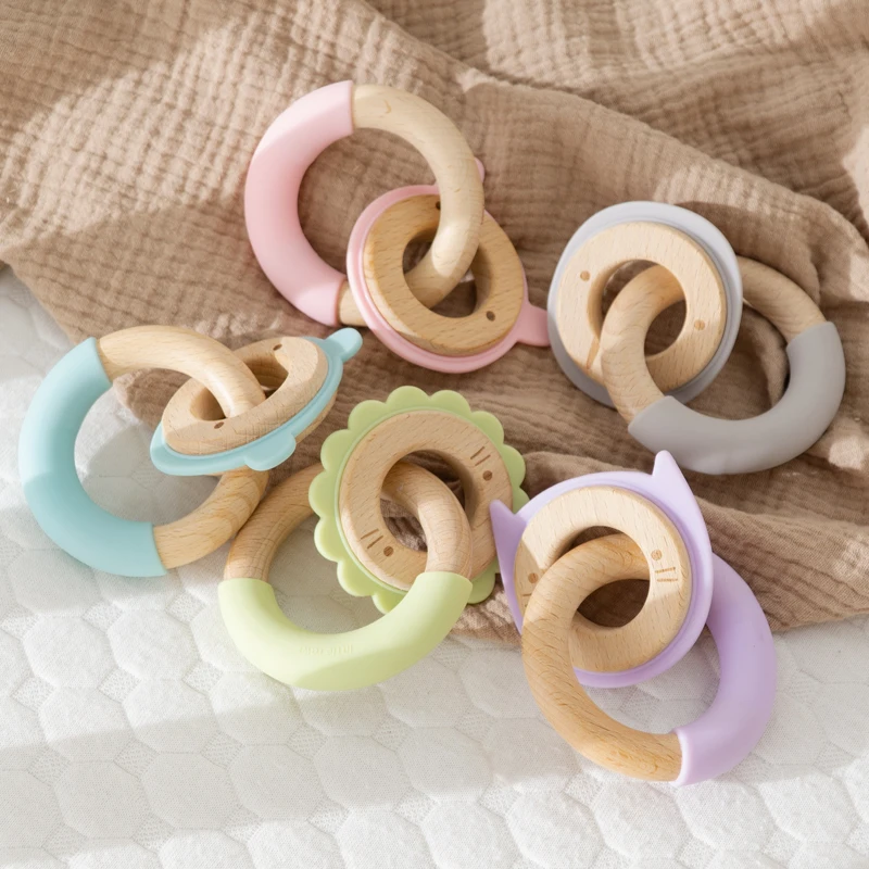Zwierzęta Kawaii silikonowe gryzaki prezenty-zabawki dla dzieci buk drewniany pierścień ręcznie ząbkowanie pielęgniarstwo wisiorek towary dla dzieci nowe zabawki typu Fidget