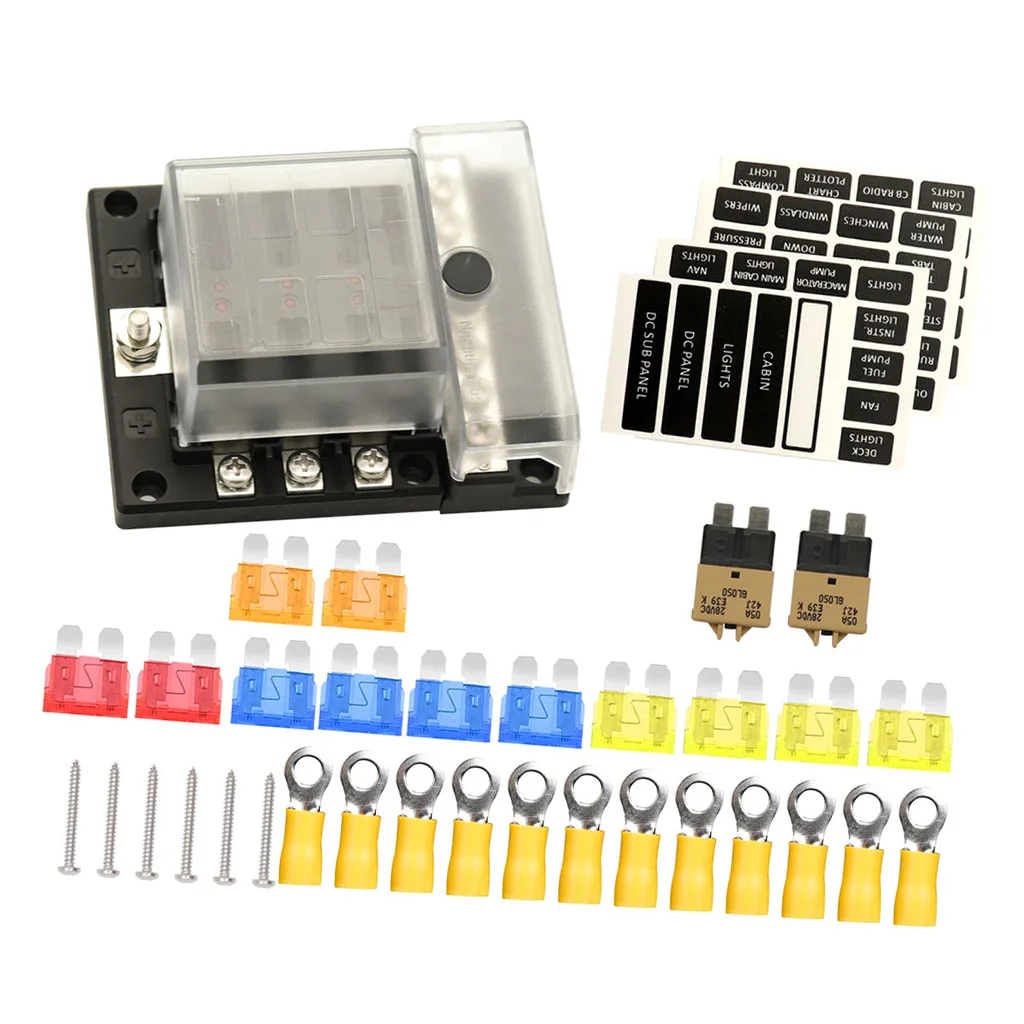 6-Way Blade Fuse Box Block Holder LED Indicator 12V 32V Suv Yacht Boat Ship Car