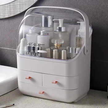 

High Quality Multi-Layer White Cosmetics Storage Box Transparent Desktop Storage Box Waterproof Drawer Beauty Box With Cover