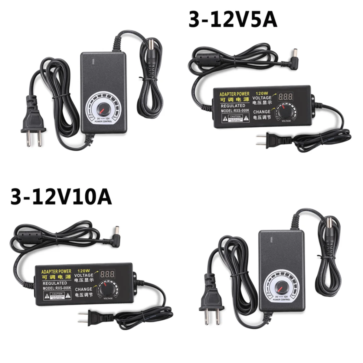 DC 3-12V 5A Speed Control Volt AC/DC Adjustable Power Adapter Supply Display 