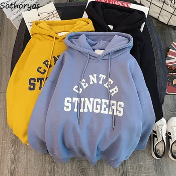 

Hoodies Women Thicker Letter Printed Loose Hooded Korean Style Sweatshirts Womens Kawaii Simple All-match Students Pullovers