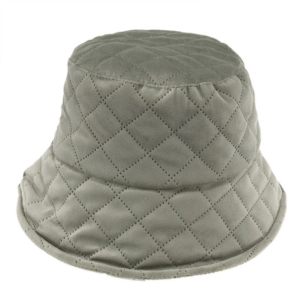 

Female Bucket Hats Women Winter and Autumn Basin Cap Polyester Diamond Pattern Keep Warm Windshield