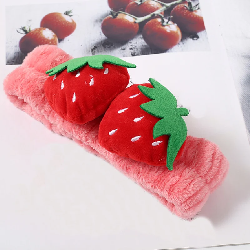 light red 3D Клубника фрукты персик широкая повязка на голову для женщин Корейский мягкий бархат спа лента для волос для нанесения макияжа мыть лицо повязки на голову новые аксессуары для волос - Цвет: light red
