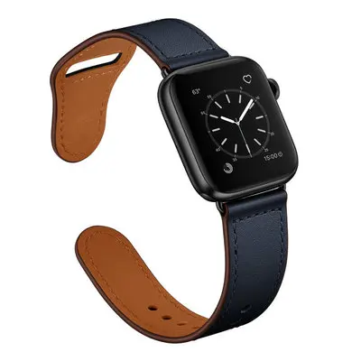 Кожаный ремешок для apple watch band apple watch 4 3 band 42 мм/38 мм correa iwatch band 44 мм/40 мм pulseira браслет ремень - Цвет ремешка: deep blue