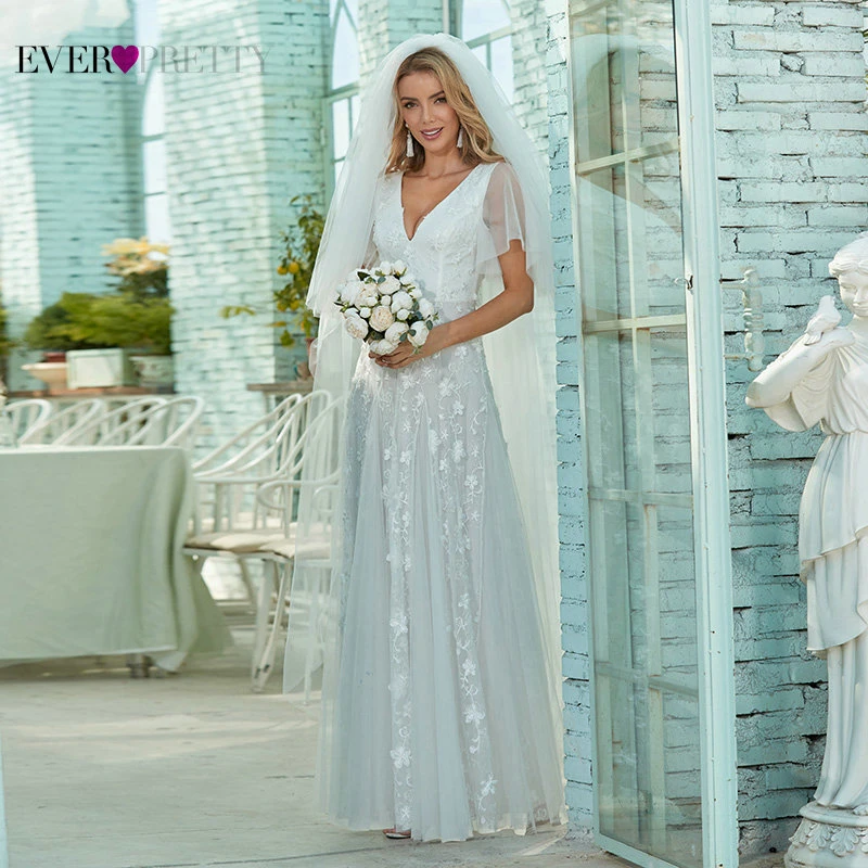 

Beautiful Simple Wedding Dresses Ever Pretty Elegant A Line V Neck Lace Flower Embroidery Bride Gowns Mariage Vestido De Mujer