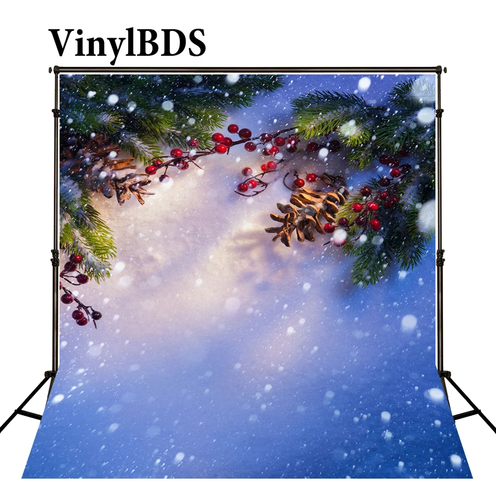 VinylBDS Christmas Backdrops White Snow Red Berries Newborn Background Cedar Snowflake Scenery Photography Backdrop for Studio |