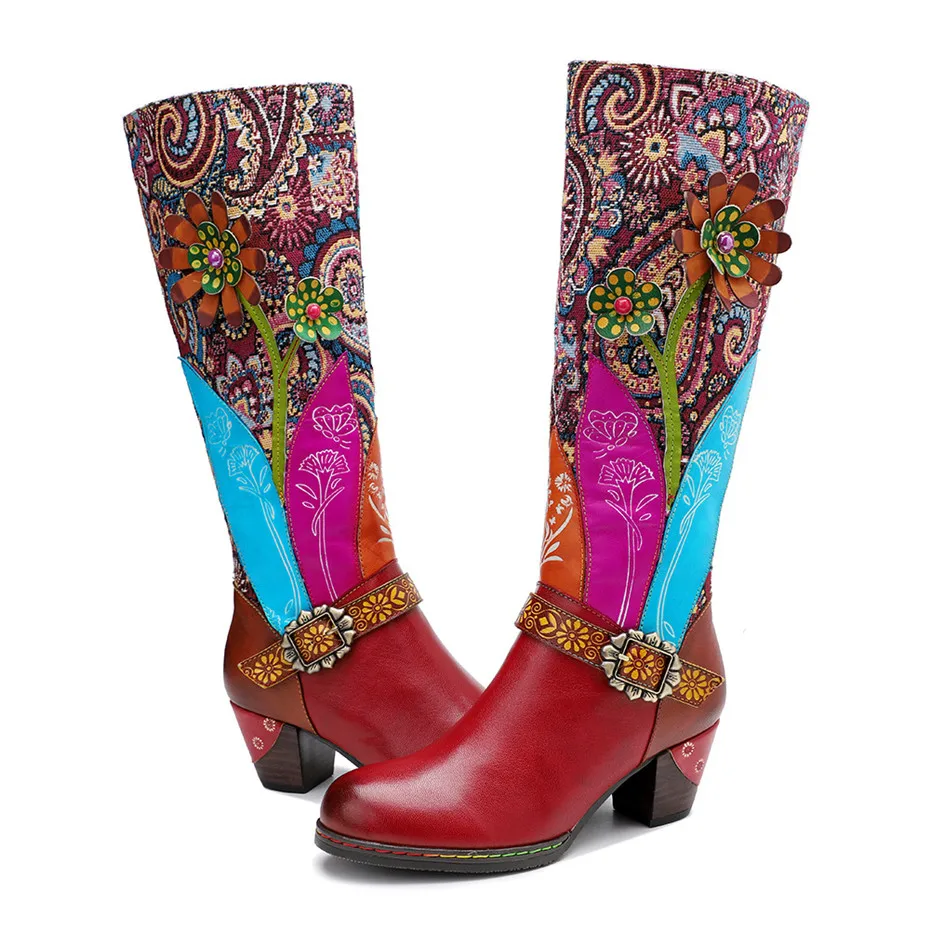 D Knight Luxury Boots Shoes Woman Retro Genuine Leather Casual Women's Knee High Boot Handmade Ethnic Female Western Cowboy Boot (11)