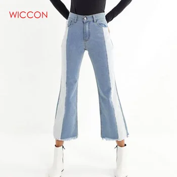 

Women Streetwear Street Style Flare Pants Denim Tassel Bleached Panelled Spliced Mid Waist Cotton 2020 New Side Stripe Jeans