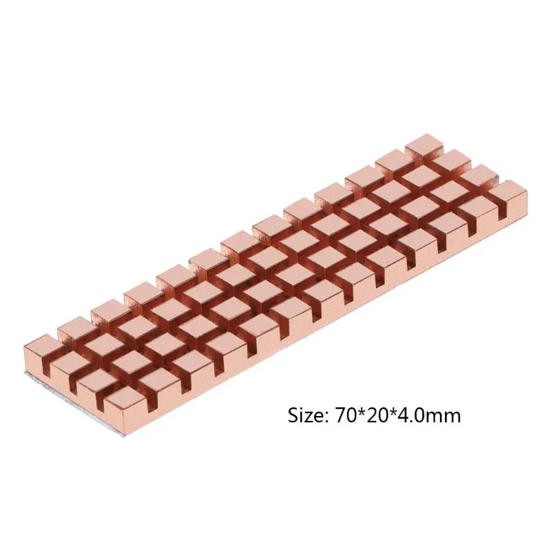 Pure Copper Heatsink Cooler Heat Sink Thermal Conductive Adhesive for M.2 NGFF 2280 PCI-E NVME SSD 70x20MM Thickness 1.5/2/3/4MM